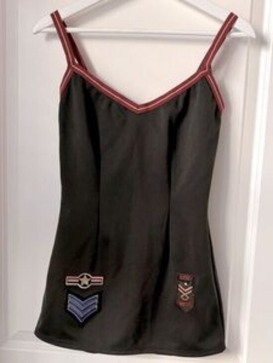 Tops - Green Olive Dress custom with Red Accents Army